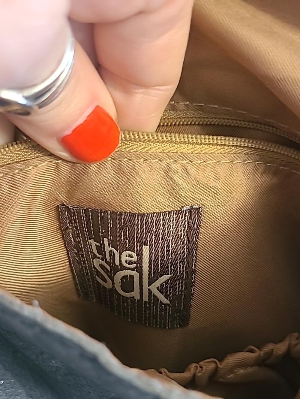 Vintage The Sak Shoulder Bag with Taupe Interior and Dark Brown Logo Tag